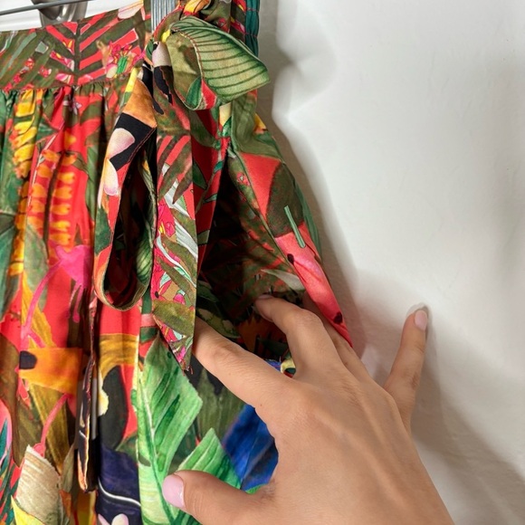 Rachel Zoe Tropical Jungle Print Maxi Skirt Size Medium Elastic Waist Tie Toucan - Picture 3 of 8